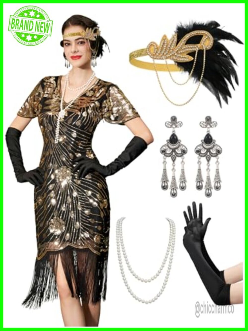 Flapper Dress Sequins Beading V-Neck Women's Novelty Dresses